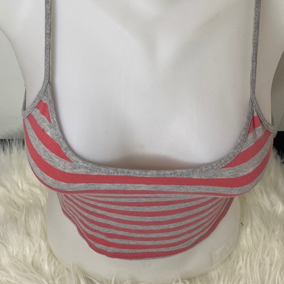 Grey and Light Pink Striped Crop top With Spaghetti Straps - Picture 3 of 8